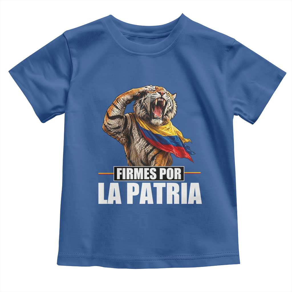 Firmes Por La Patria Colombian Pride Toddler T Shirt Roaring Saluting Tiger Patriotic Colombia Heritage Flag