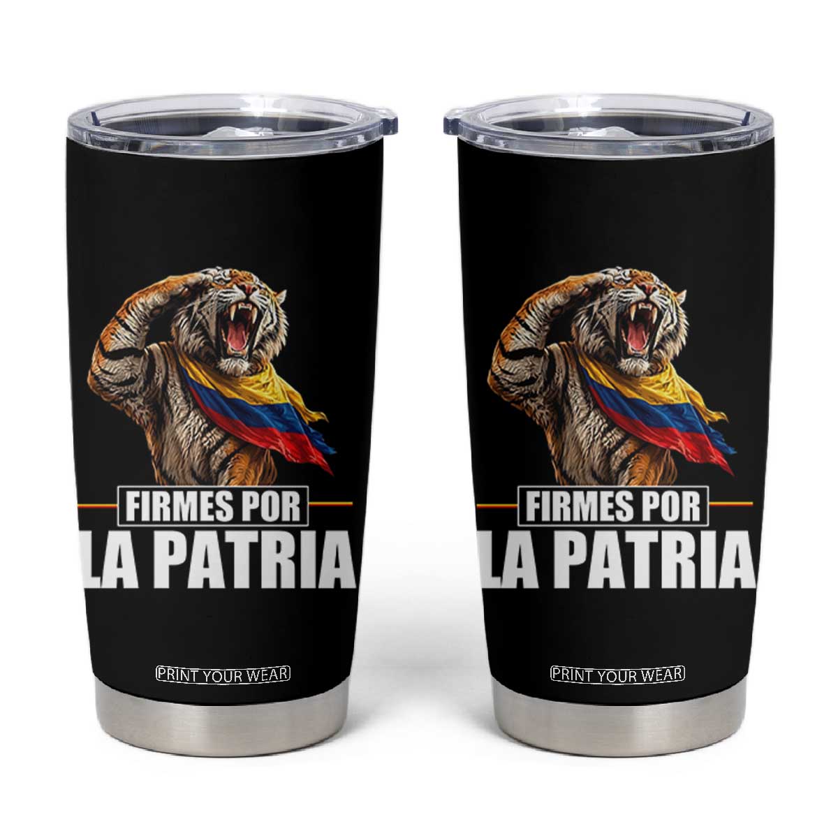 Firmes Por La Patria Colombian Pride Tumbler Cup Roaring Saluting Tiger Patriotic Colombia Heritage Flag