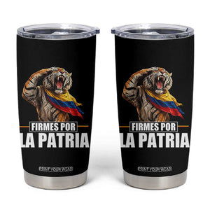 Firmes Por La Patria Colombian Pride Tumbler Cup Roaring Saluting Tiger Patriotic Colombia Heritage Flag