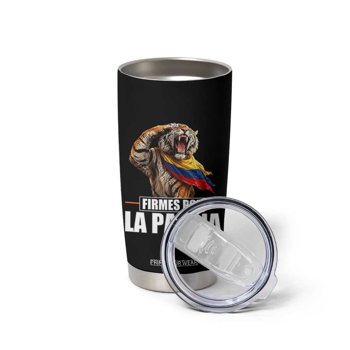 Firmes Por La Patria Colombian Pride Tumbler Cup Roaring Saluting Tiger Patriotic Colombia Heritage Flag