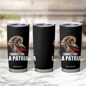 Firmes Por La Patria Colombian Pride Tumbler Cup Roaring Saluting Tiger Patriotic Colombia Heritage Flag