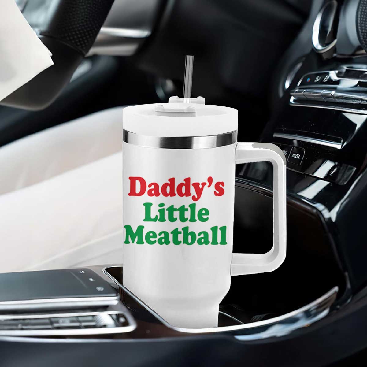 Daddy's Little Meatball Tumbler With Handle Funny Italian Family Baby Humor TS02 Print Your Wear