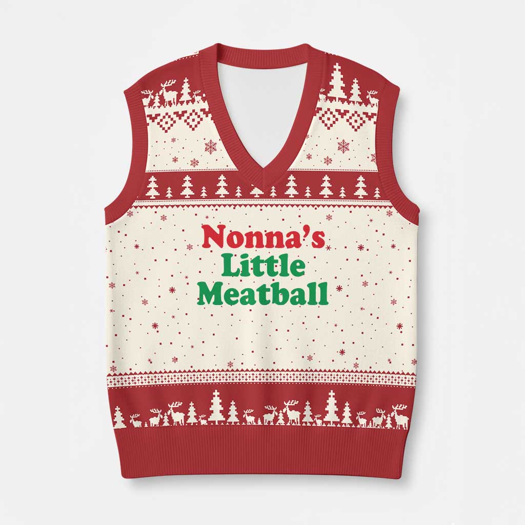 Nonna's Little Meatball V-Neck Knit Sweater Vest Funny Italian Family Baby Humor TS02 Beige Red Print Your Wear