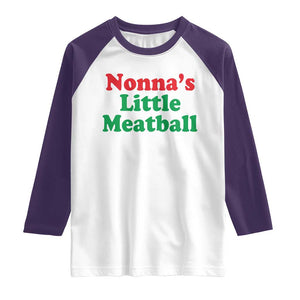 Nonna's Little Meatball Raglan Shirt Funny Italian Family Baby Humor TS02 White Purple Print Your Wear