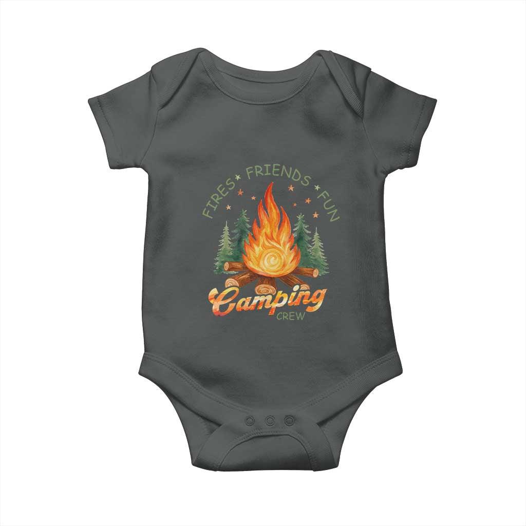 Fires Friends Fun Camping Crew Baby Onesie Cozy Campfire Adventure Outdoor Lovers TS02 Dark Heather Print Your Wear
