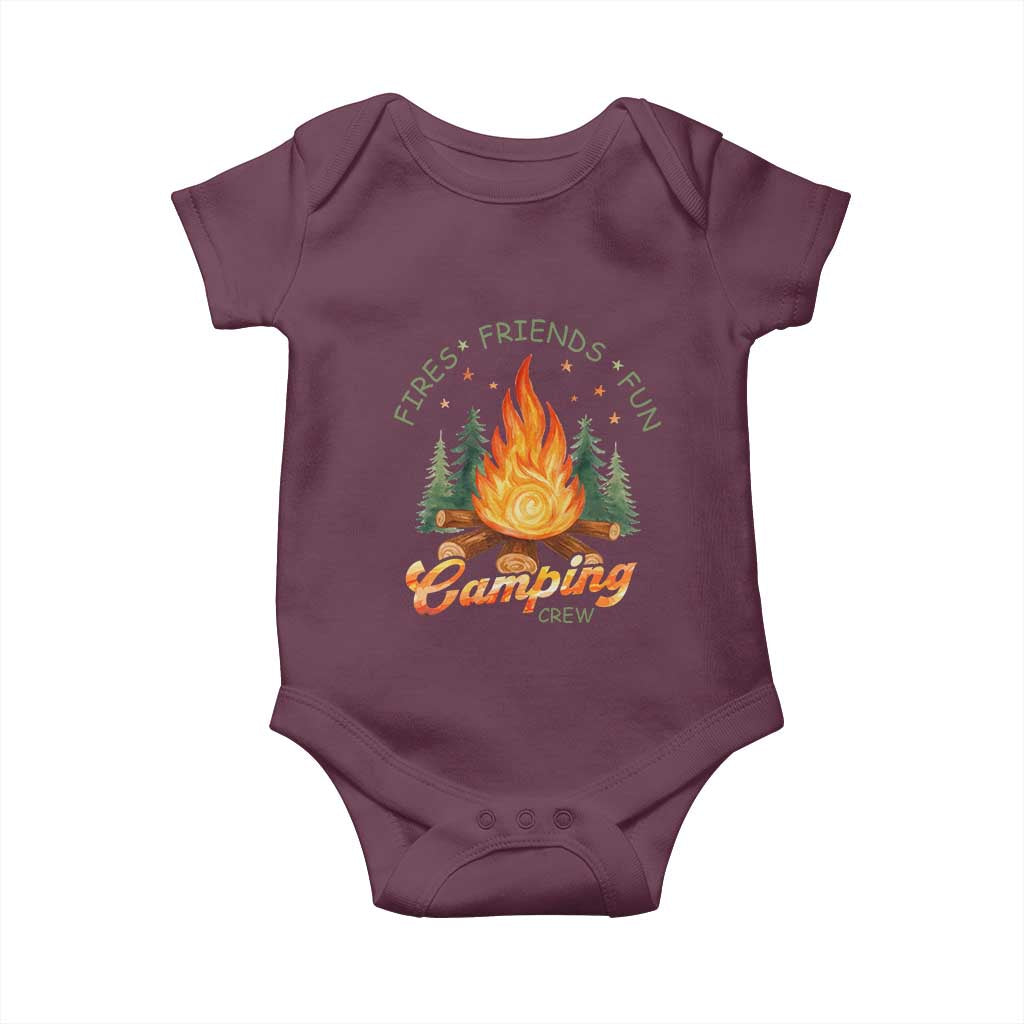 Fires Friends Fun Camping Crew Baby Onesie Cozy Campfire Adventure Outdoor Lovers TS02 Maroon Print Your Wear