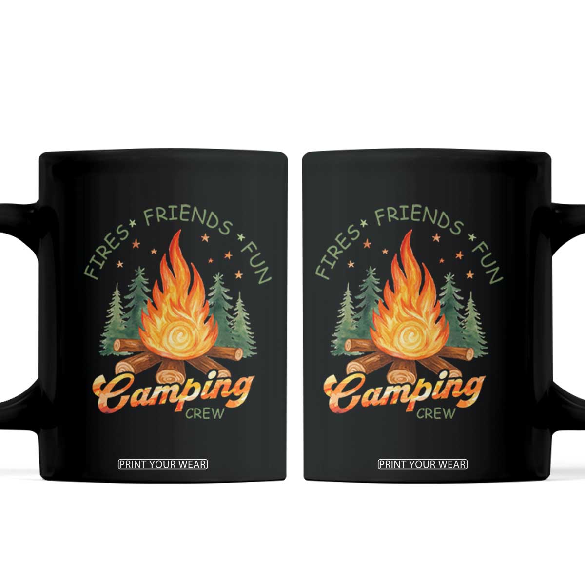 Fires Friends Fun Camping Crew Coffee Mug Cozy Campfire Adventure Outdoor Lovers TS02 Black Print Your Wear