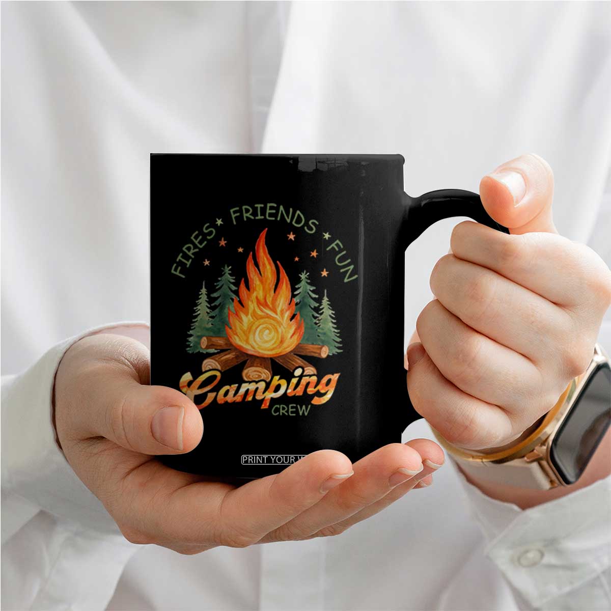 Fires Friends Fun Camping Crew Coffee Mug Cozy Campfire Adventure Outdoor Lovers TS02 Print Your Wear