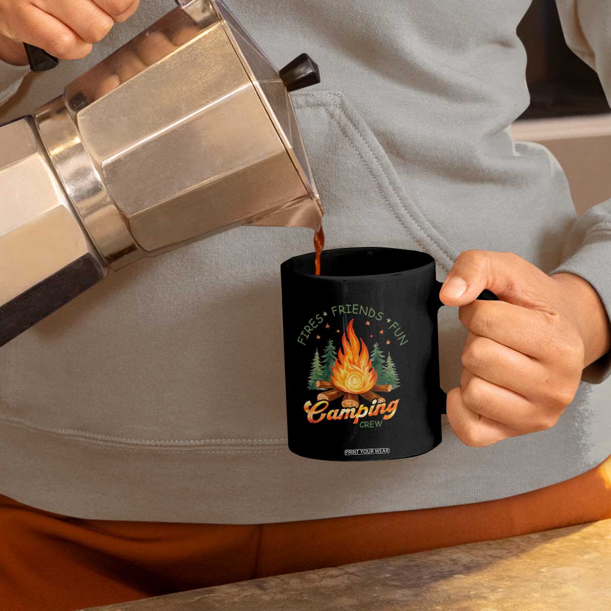 Fires Friends Fun Camping Crew Coffee Mug Cozy Campfire Adventure Outdoor Lovers TS02 Print Your Wear