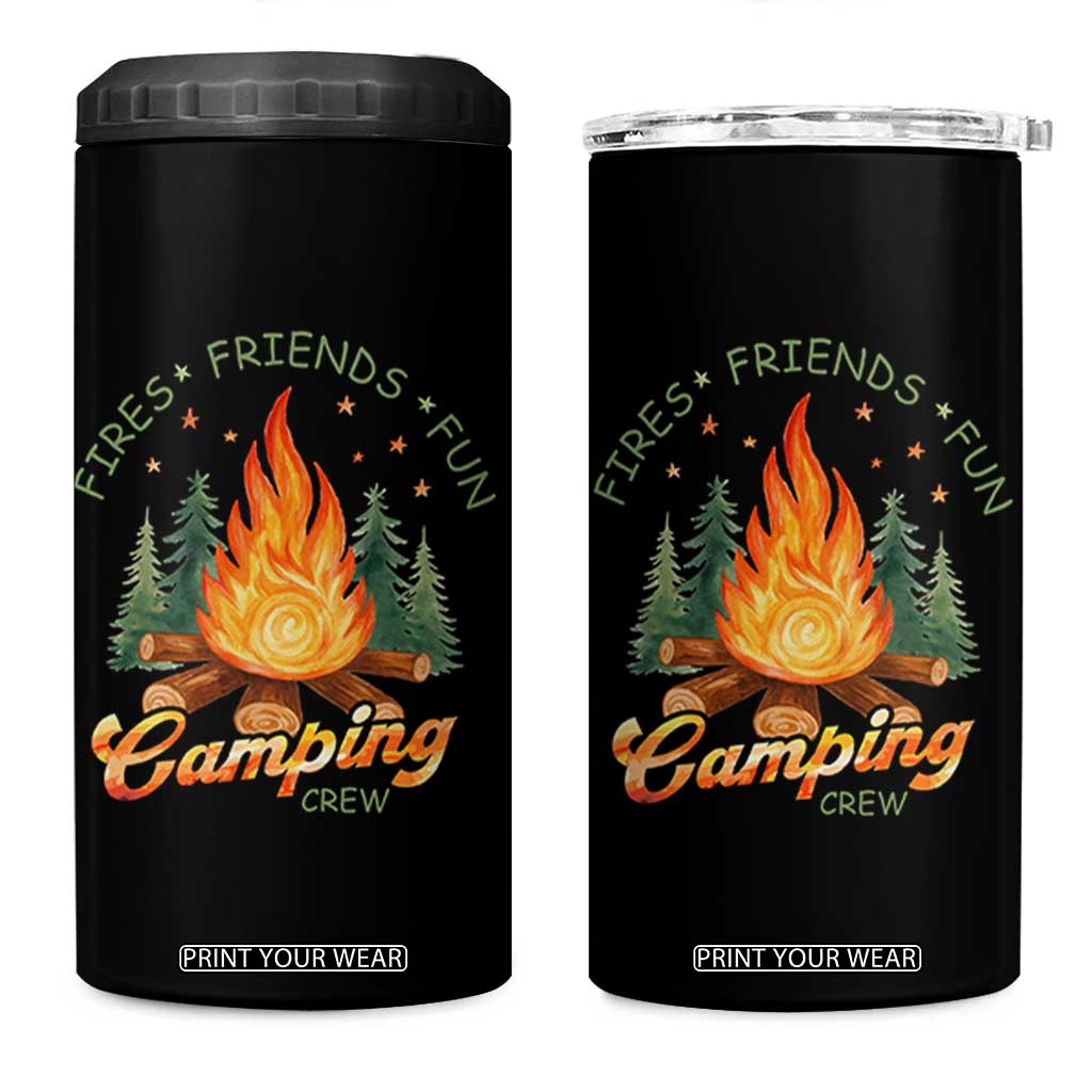 Fires Friends Fun Camping Crew 4 in 1 Can Cooler Tumbler Cozy Campfire Adventure Outdoor Lovers TS02 One Size: 16 oz Black Print Your Wear