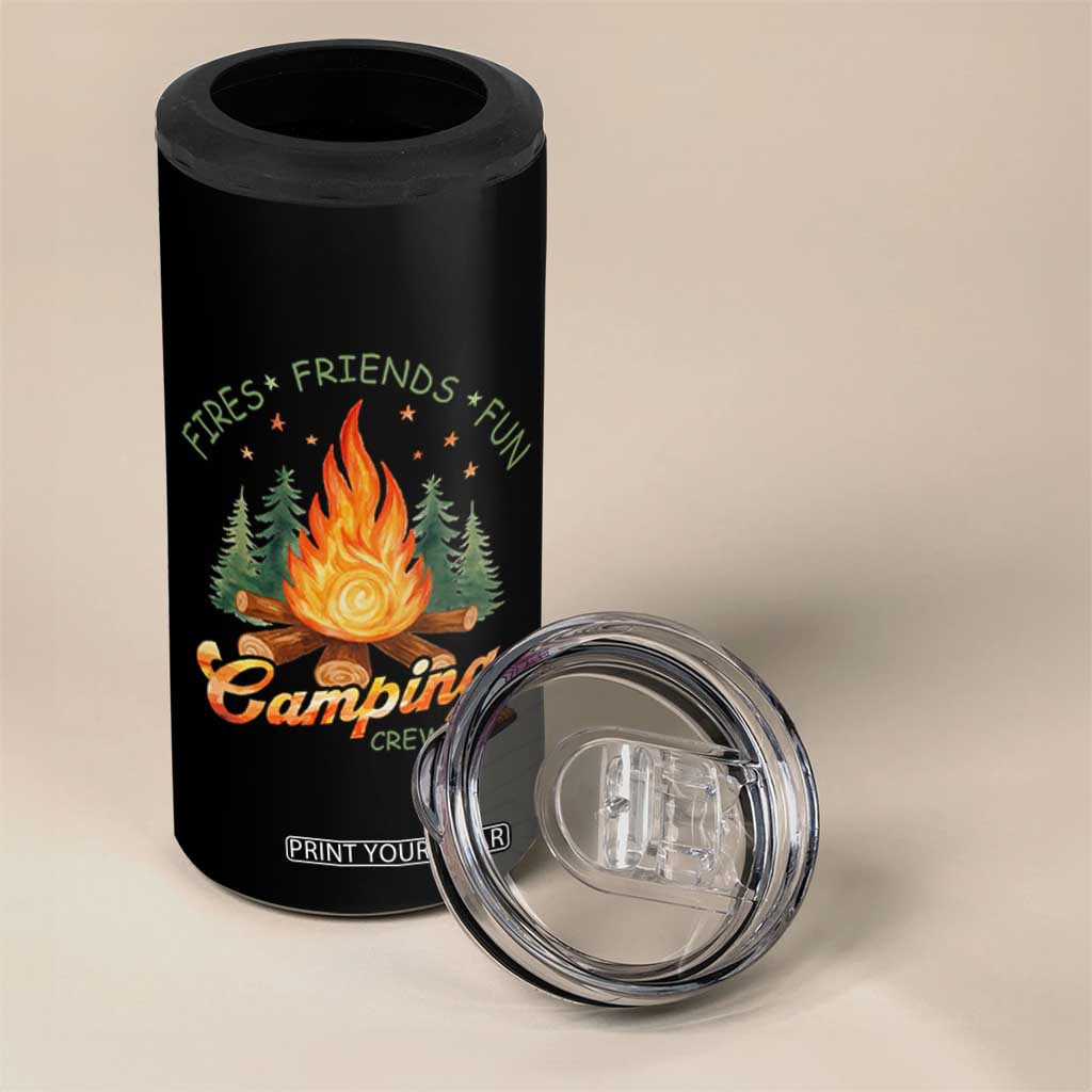 Fires Friends Fun Camping Crew 4 in 1 Can Cooler Tumbler Cozy Campfire Adventure Outdoor Lovers TS02 Print Your Wear