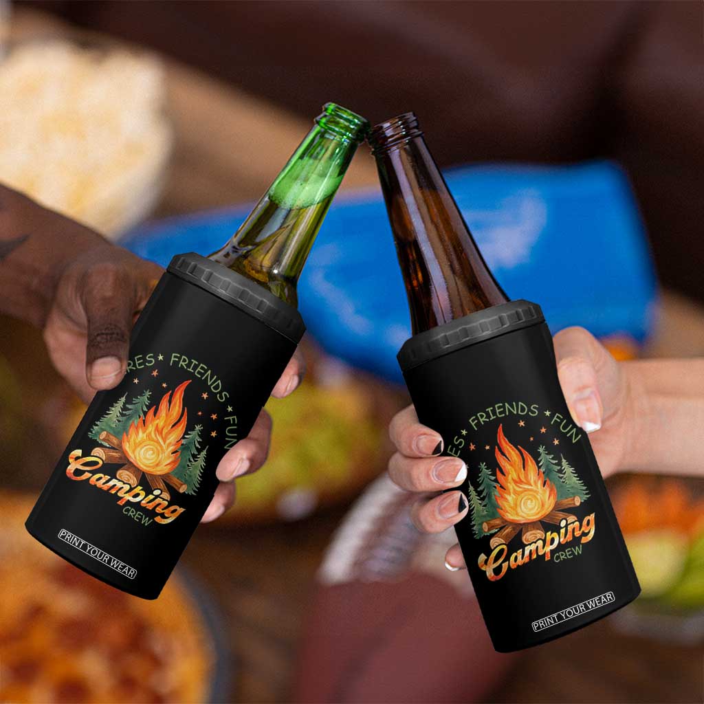 Fires Friends Fun Camping Crew 4 in 1 Can Cooler Tumbler Cozy Campfire Adventure Outdoor Lovers TS02 Print Your Wear