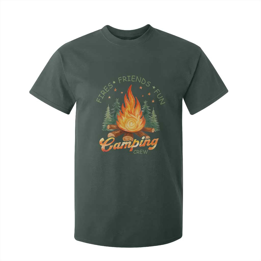Fires Friends Fun Camping Crew T Shirt For Kid Cozy Campfire Adventure Outdoor Lovers TS02 Dark Forest Green Print Your Wear