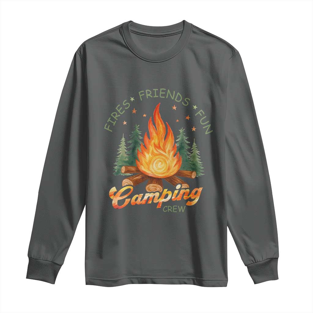 Fires Friends Fun Camping Crew Long Sleeve Shirt Cozy Campfire Adventure Outdoor Lovers TS02 Dark Heather Print Your Wear