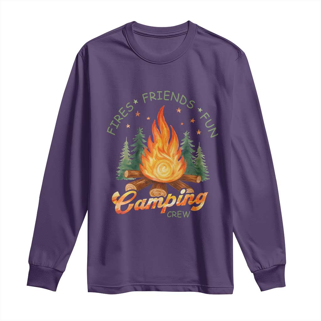 Fires Friends Fun Camping Crew Long Sleeve Shirt Cozy Campfire Adventure Outdoor Lovers TS02 Purple Print Your Wear