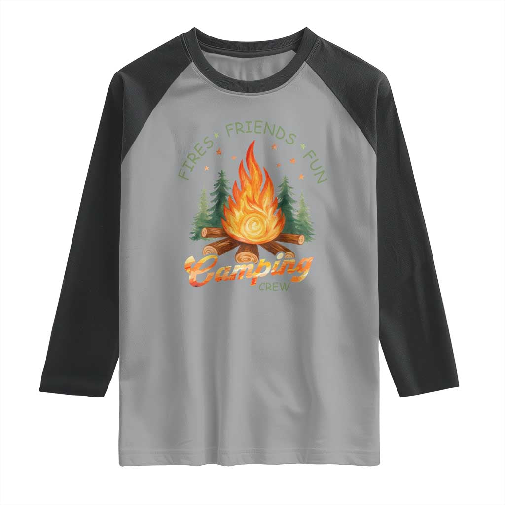 Fires Friends Fun Camping Crew Raglan Shirt Cozy Campfire Adventure Outdoor Lovers TS02 Sport Gray Black Print Your Wear