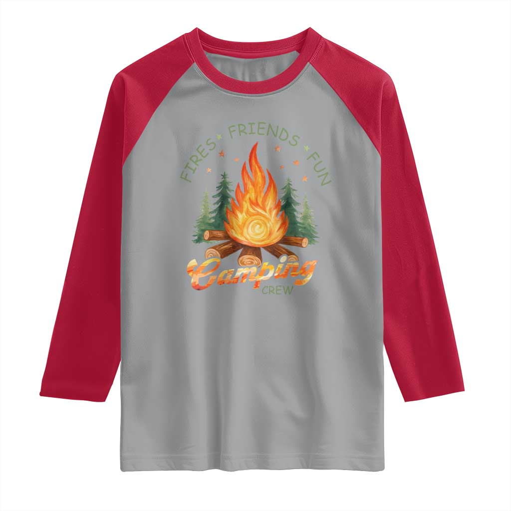 Fires Friends Fun Camping Crew Raglan Shirt Cozy Campfire Adventure Outdoor Lovers TS02 Sport Gray Red Print Your Wear