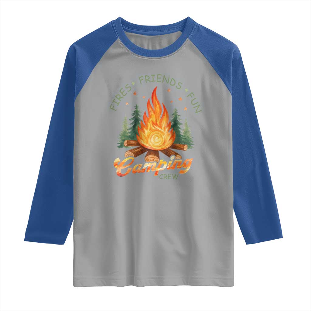 Fires Friends Fun Camping Crew Raglan Shirt Cozy Campfire Adventure Outdoor Lovers TS02 Sport Gray Royal Print Your Wear