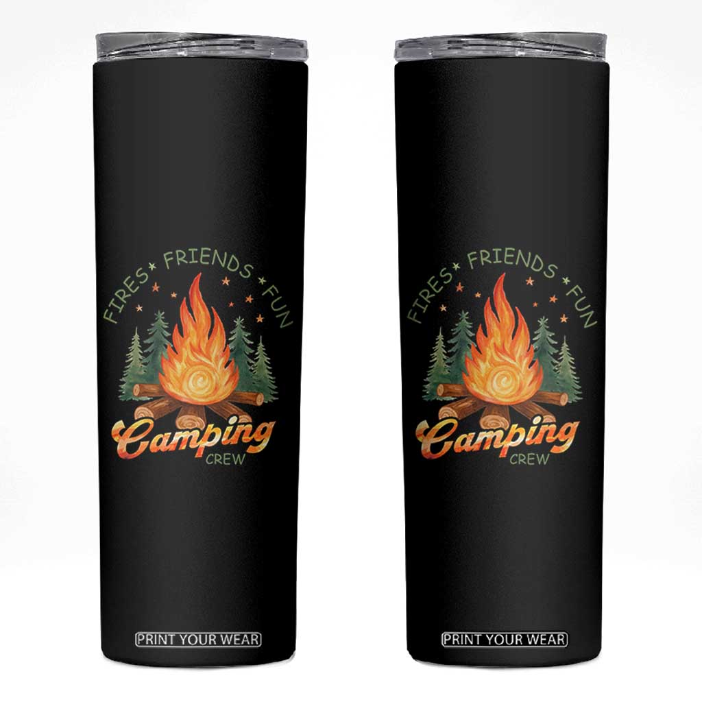 Fires Friends Fun Camping Crew Skinny Tumbler Cozy Campfire Adventure Outdoor Lovers TS02 Black Print Your Wear