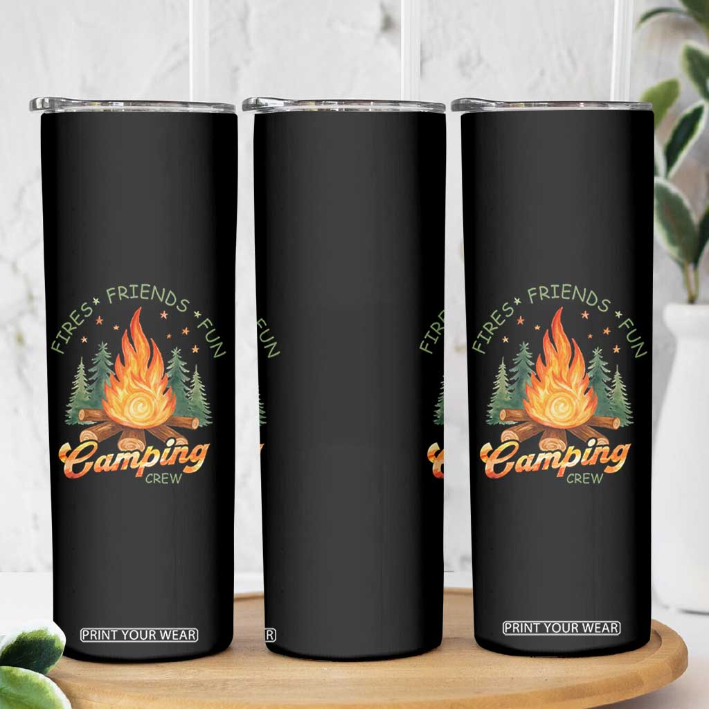 Fires Friends Fun Camping Crew Skinny Tumbler Cozy Campfire Adventure Outdoor Lovers TS02 Print Your Wear