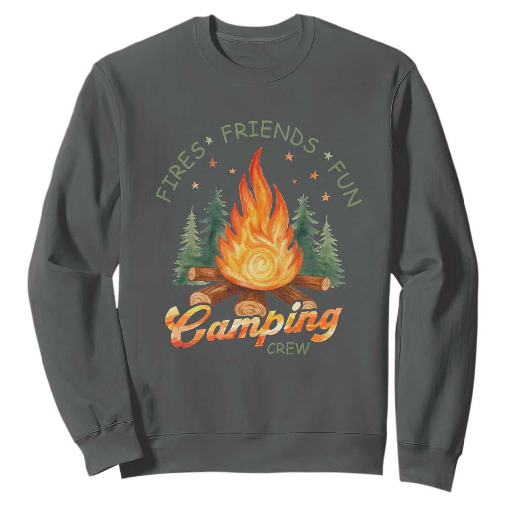 Fires Friends Fun Camping Crew Sweatshirt Cozy Campfire Adventure Outdoor Lovers TS02 Dark Heather Print Your Wear