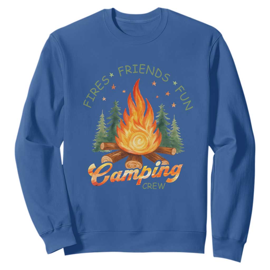 Fires Friends Fun Camping Crew Sweatshirt Cozy Campfire Adventure Outdoor Lovers TS02 Royal Blue Print Your Wear