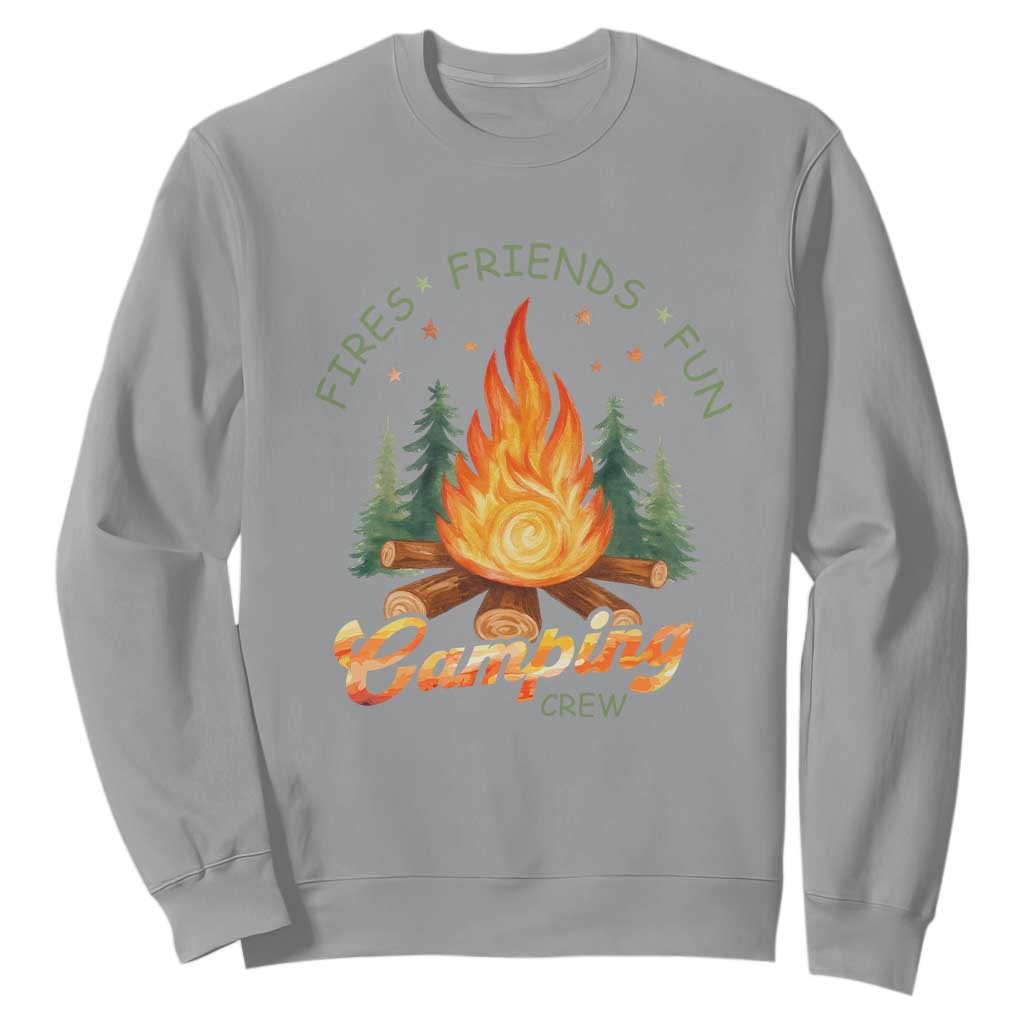 Fires Friends Fun Camping Crew Sweatshirt Cozy Campfire Adventure Outdoor Lovers TS02 Sport Gray Print Your Wear