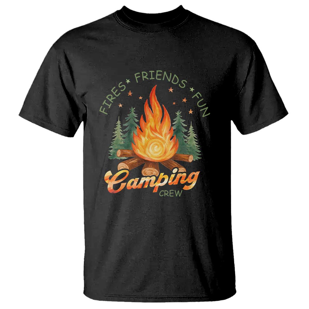 Fires Friends Fun Camping Crew T Shirt Cozy Campfire Adventure Outdoor Lovers TS02 Black Print Your Wear
