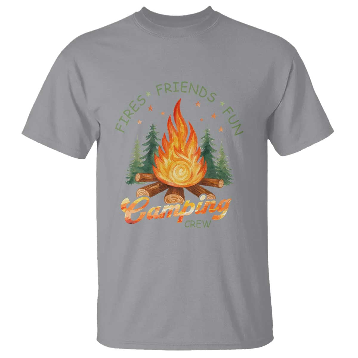 Fires Friends Fun Camping Crew T Shirt Cozy Campfire Adventure Outdoor Lovers TS02 Sport Gray Print Your Wear