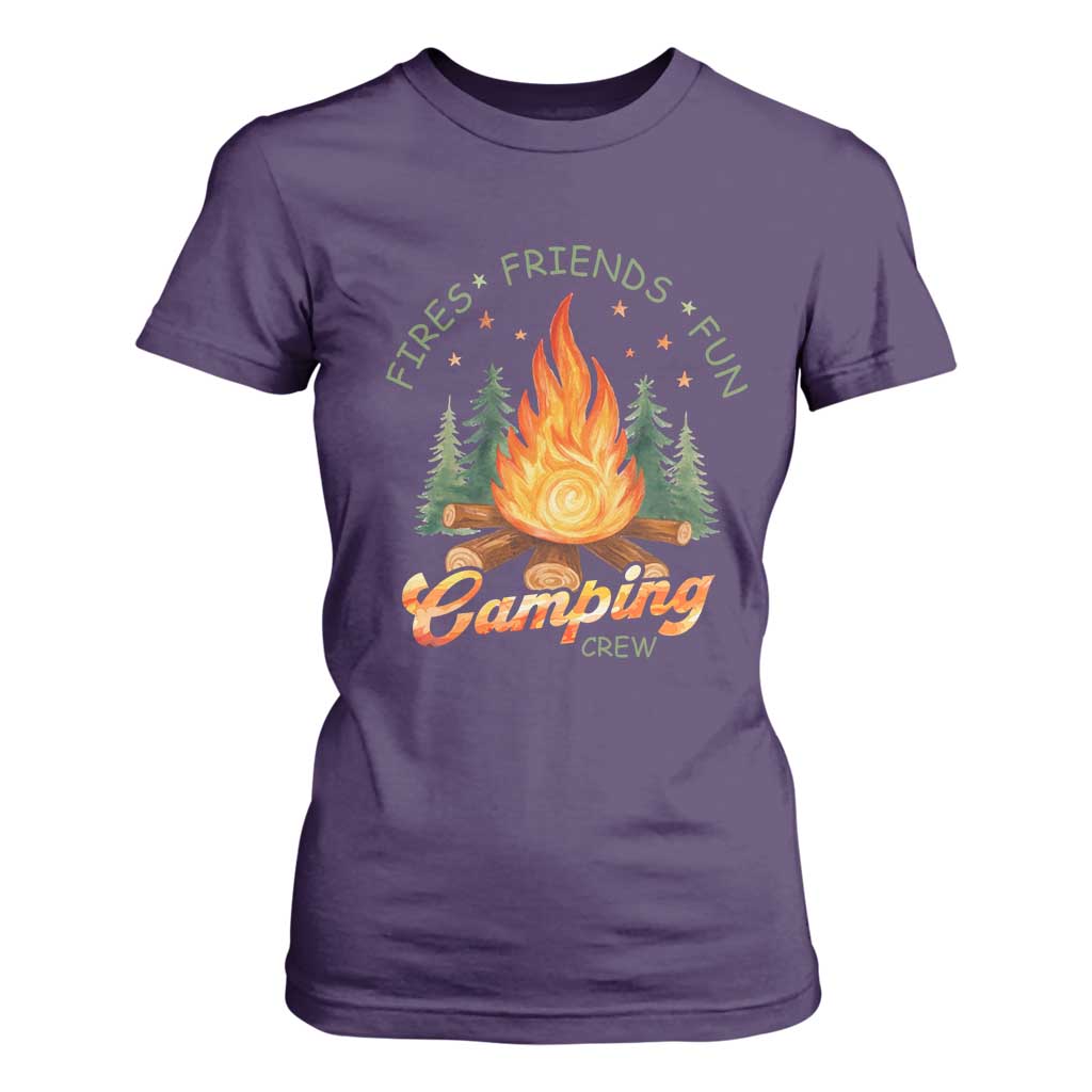 Fires Friends Fun Camping Crew T Shirt For Women Cozy Campfire Adventure Outdoor Lovers TS02 Purple Print Your Wear