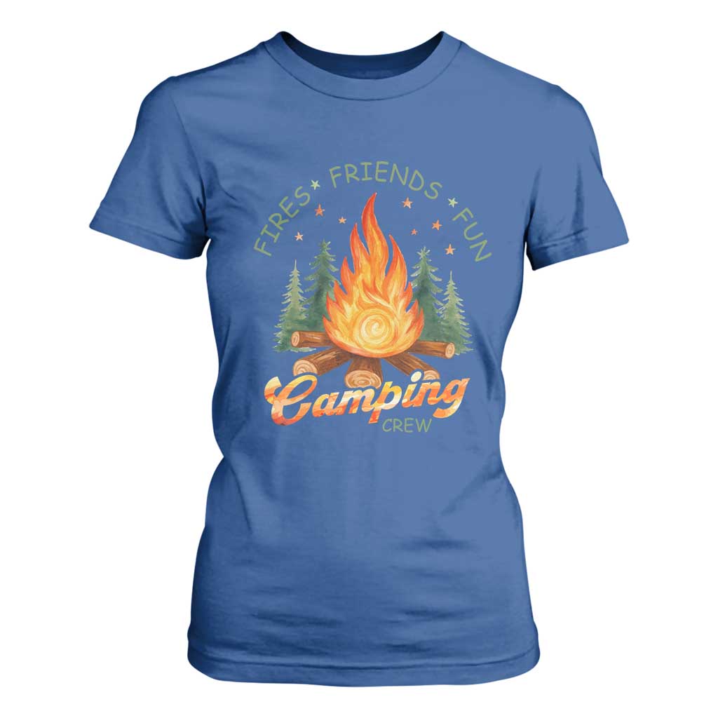 Fires Friends Fun Camping Crew T Shirt For Women Cozy Campfire Adventure Outdoor Lovers TS02 Royal Blue Print Your Wear