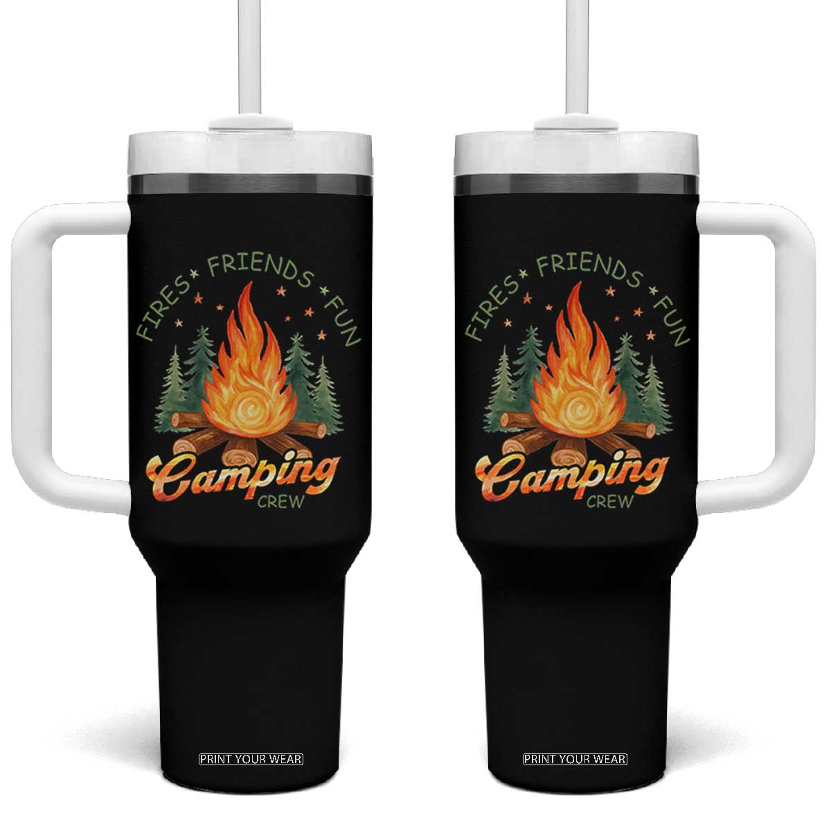 Fires Friends Fun Camping Crew Tumbler With Handle Cozy Campfire Adventure Outdoor Lovers TS02 One Size: 40 oz Black Print Your Wear