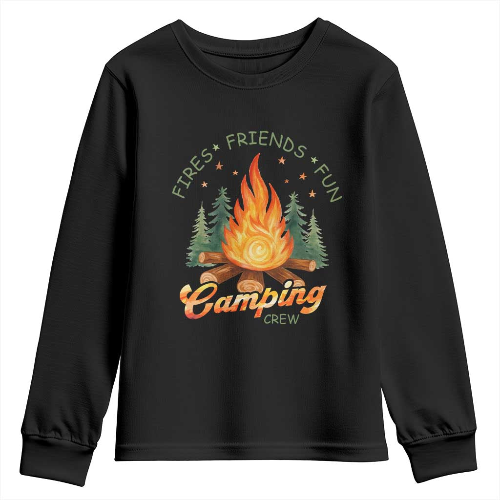 Fires Friends Fun Camping Crew Youth Sweatshirt Cozy Campfire Adventure Outdoor Lovers TS02 Black Print Your Wear