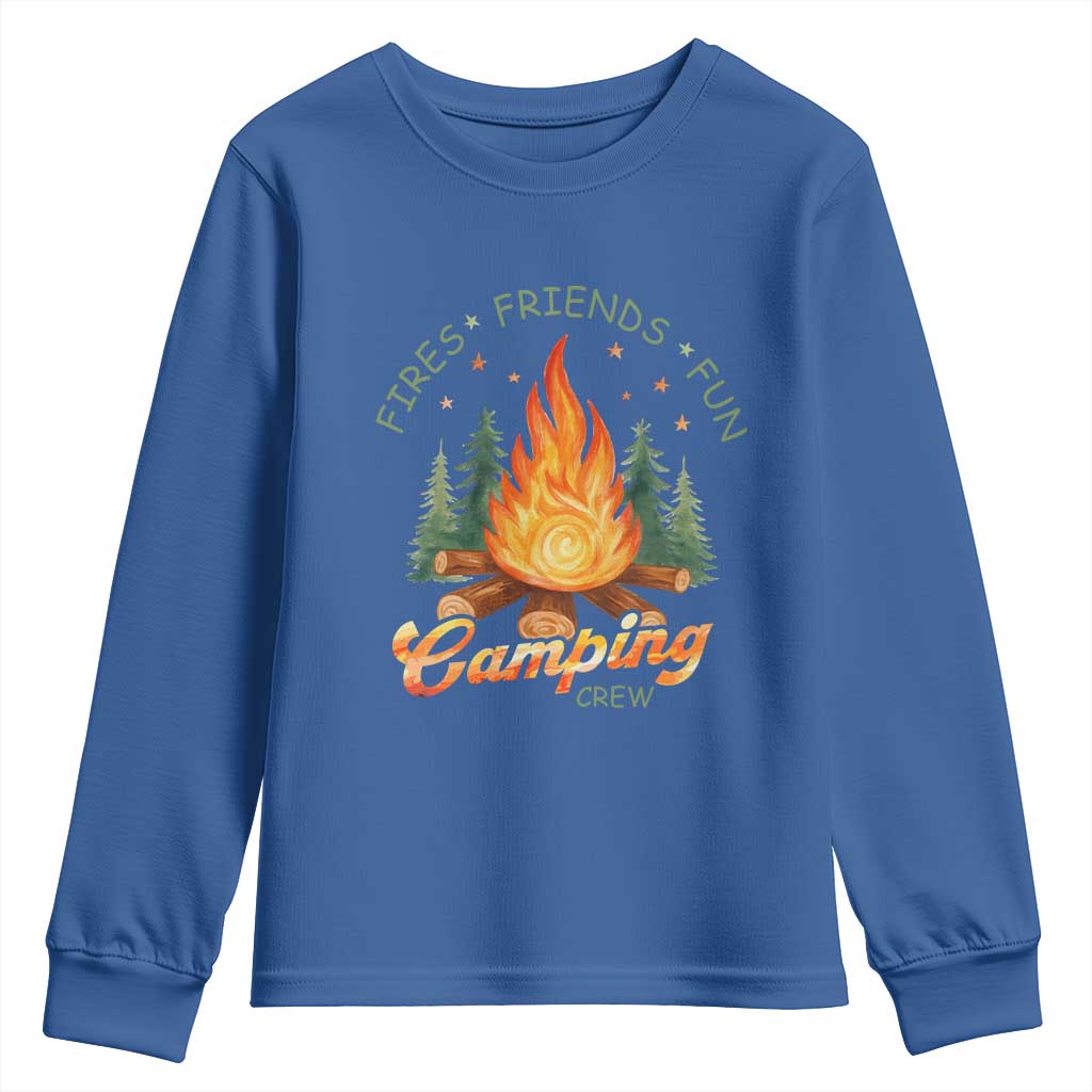 Fires Friends Fun Camping Crew Youth Sweatshirt Cozy Campfire Adventure Outdoor Lovers TS02 Royal Blue Print Your Wear