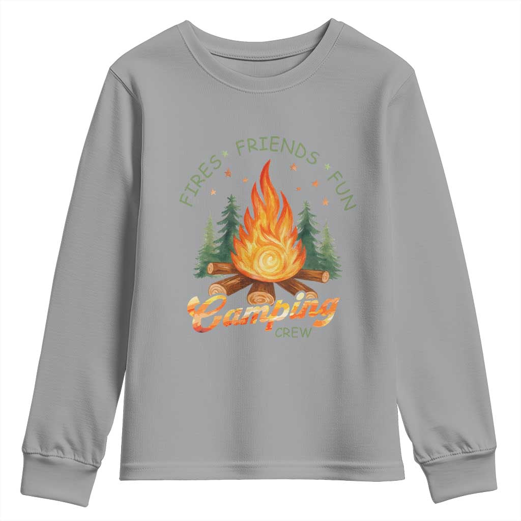 Fires Friends Fun Camping Crew Youth Sweatshirt Cozy Campfire Adventure Outdoor Lovers TS02 Sport Gray Print Your Wear