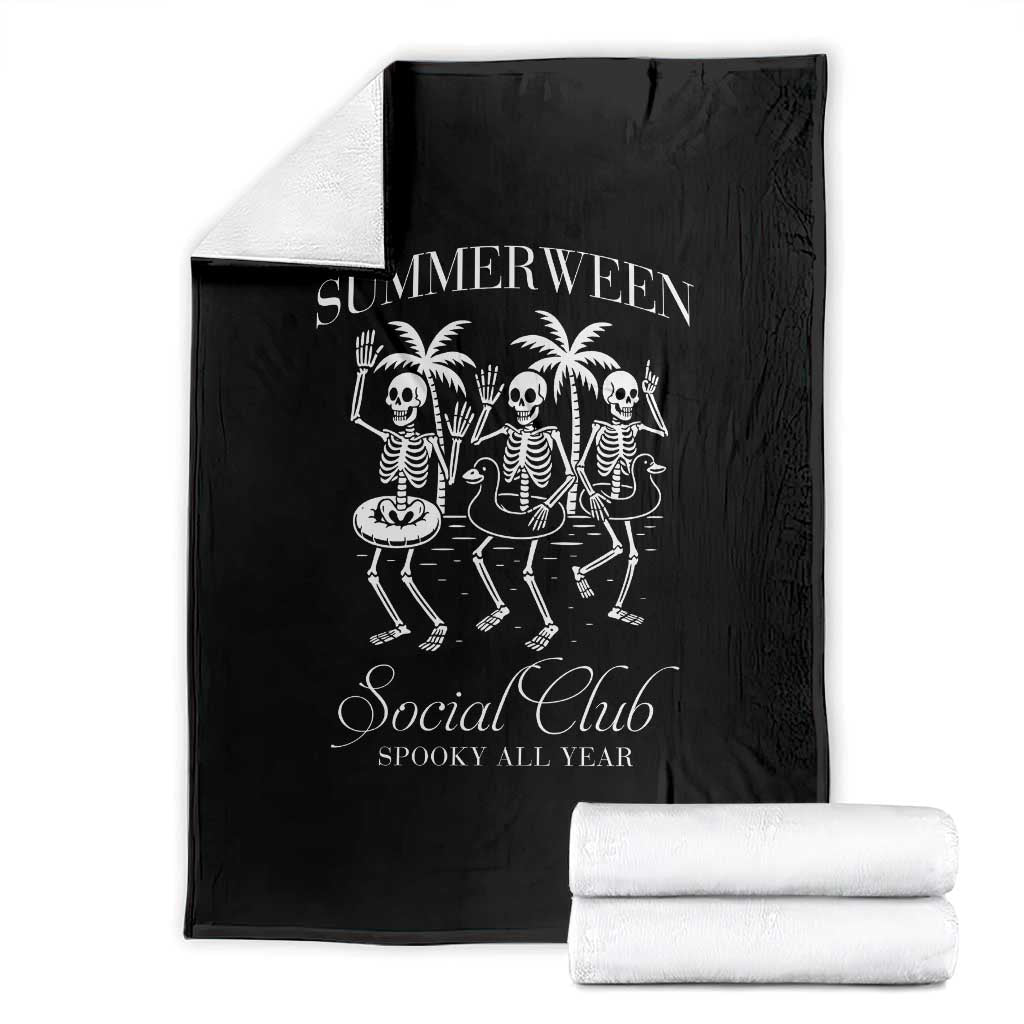 Summerween Social Club Throw Blanket Spooky All Year Skeleton Summer Halloween Beach Party TS02 Black Print Your Wear