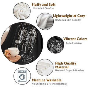 Summerween Social Club Throw Blanket Spooky All Year Skeleton Summer Halloween Beach Party TS02 Print Your Wear