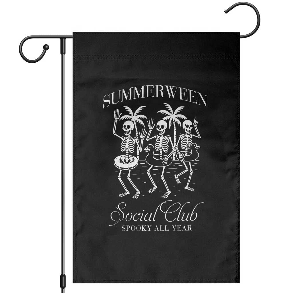 Summerween Social Club Garden Flag Spooky All Year Skeleton Summer Halloween Beach Party TS02 Black Print Your Wear