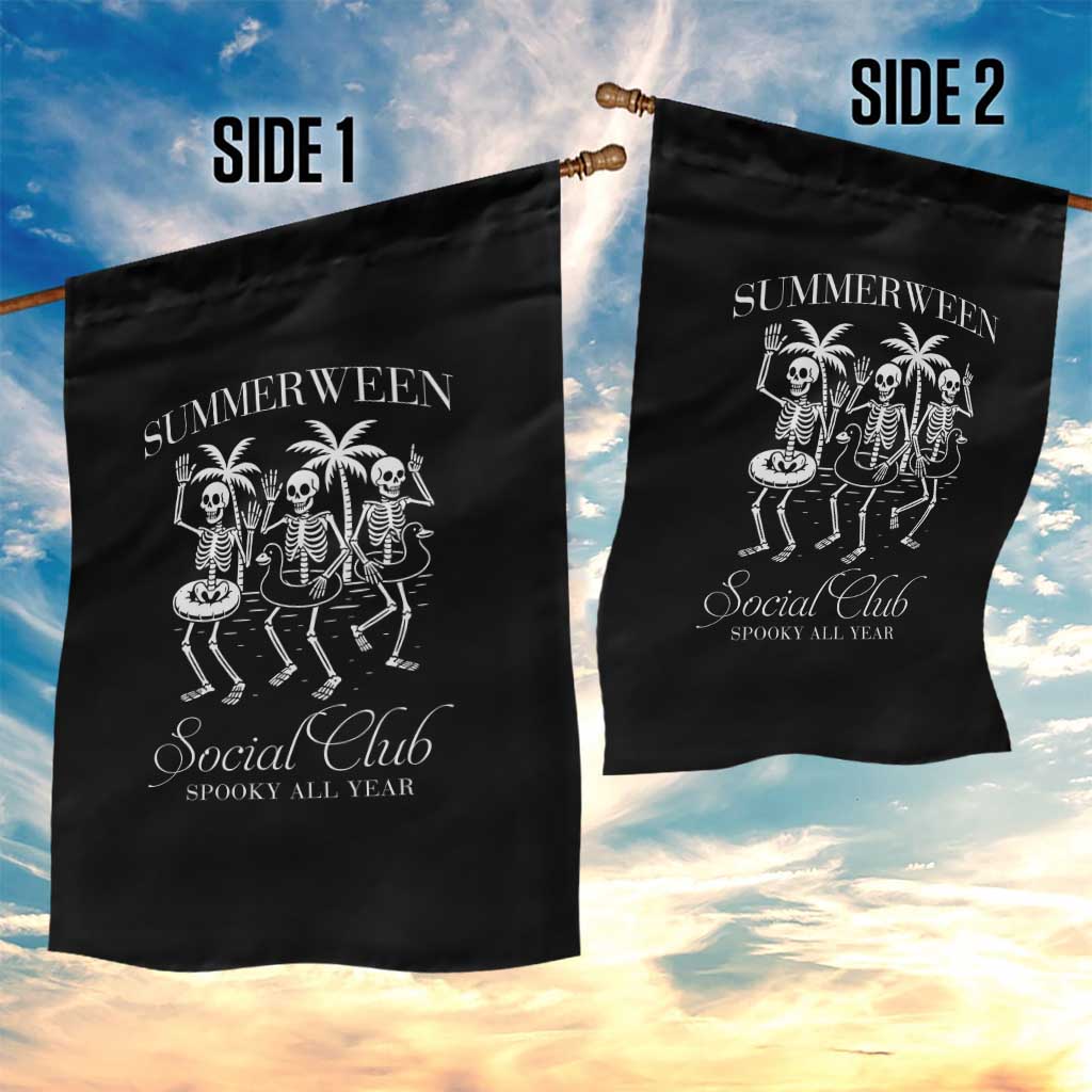 Summerween Social Club Garden Flag Spooky All Year Skeleton Summer Halloween Beach Party TS02 Print Your Wear