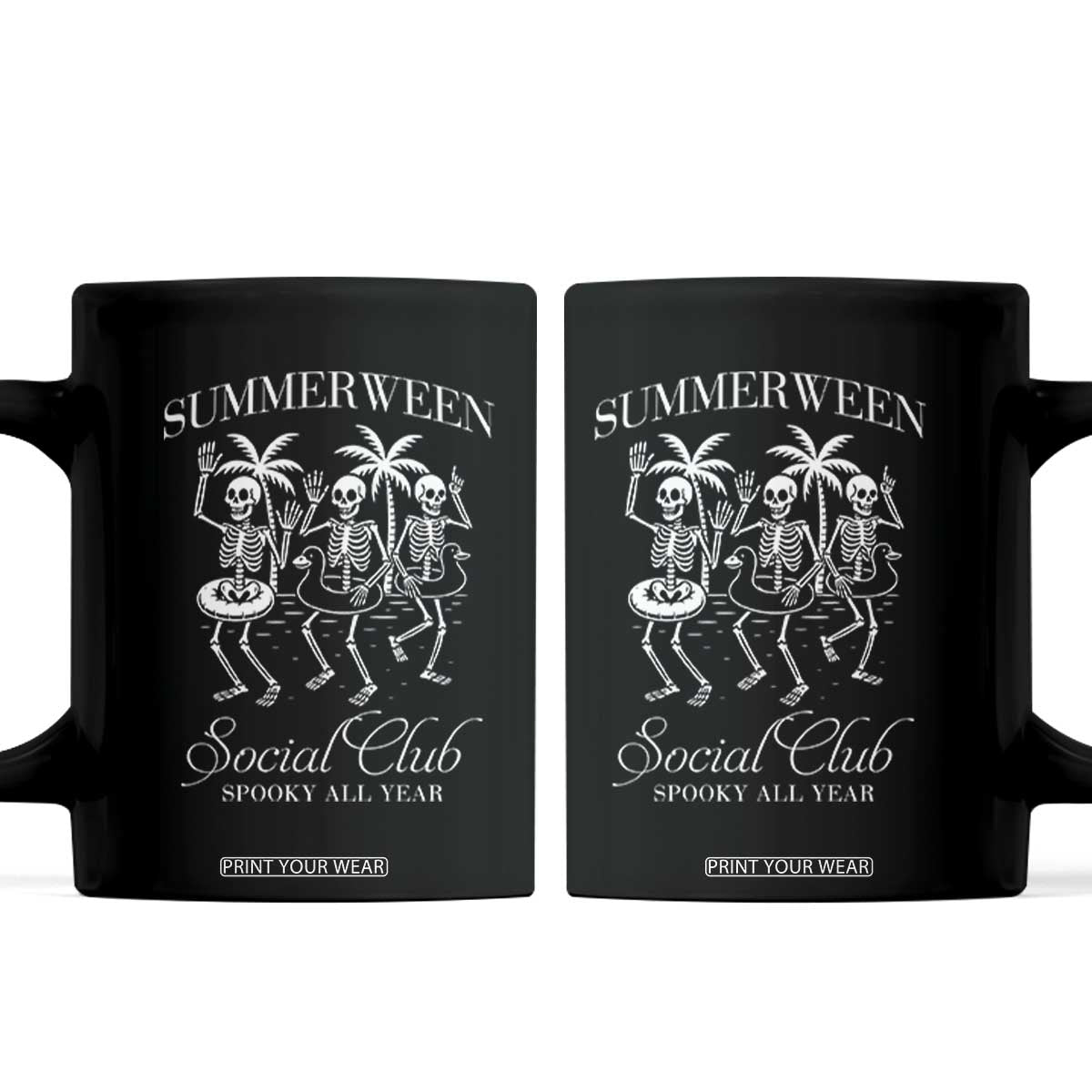 Summerween Social Club Coffee Mug Spooky All Year Skeleton Summer Halloween Beach Party TS02 Black Print Your Wear