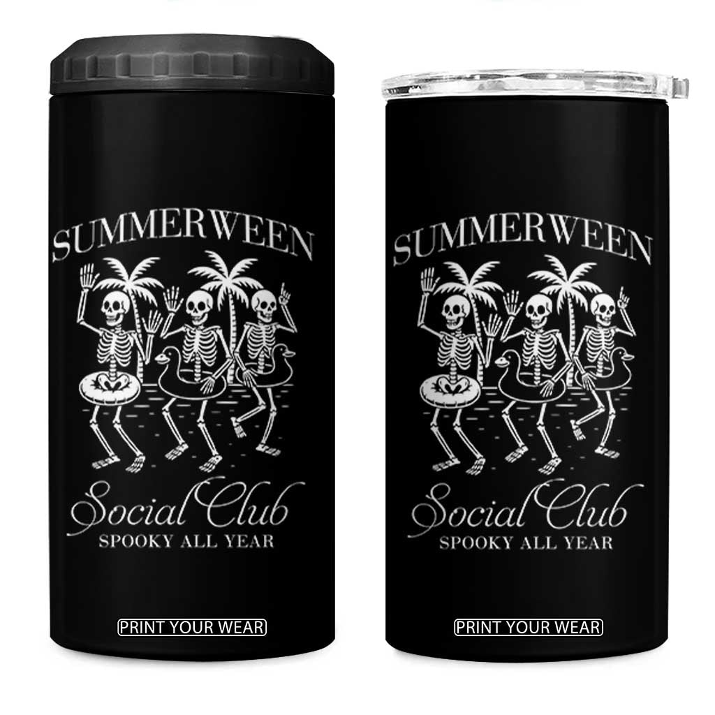 Summerween Social Club 4 in 1 Can Cooler Tumbler Spooky All Year Skeleton Summer Halloween Beach Party TS02 One Size: 16 oz Black Print Your Wear