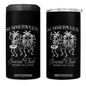 Summerween Social Club 4 in 1 Can Cooler Tumbler Spooky All Year Skeleton Summer Halloween Beach Party TS02 One Size: 16 oz Black Print Your Wear