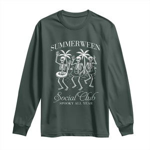 Summerween Social Club Long Sleeve Shirt Spooky All Year Skeleton Summer Halloween Beach Party TS02 Dark Forest Green Print Your Wear