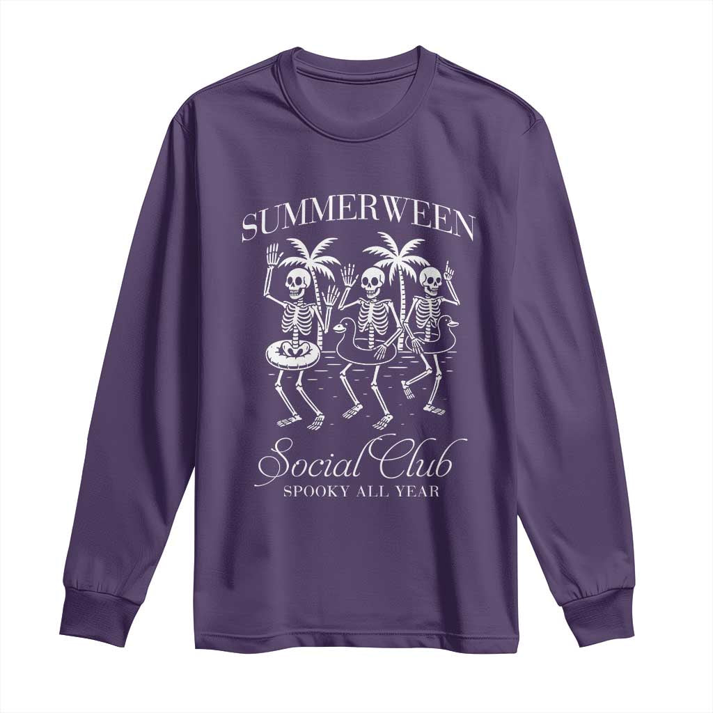 Summerween Social Club Long Sleeve Shirt Spooky All Year Skeleton Summer Halloween Beach Party TS02 Purple Print Your Wear