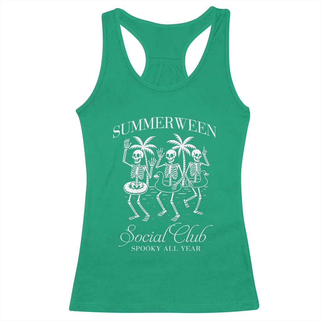 Summerween Social Club Racerback Tank Top Spooky All Year Skeleton Summer Halloween Beach Party TS02 Irish Green Print Your Wear