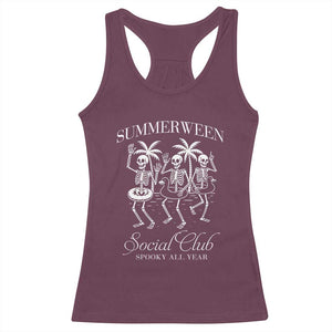 Summerween Social Club Racerback Tank Top Spooky All Year Skeleton Summer Halloween Beach Party TS02 Maroon Print Your Wear