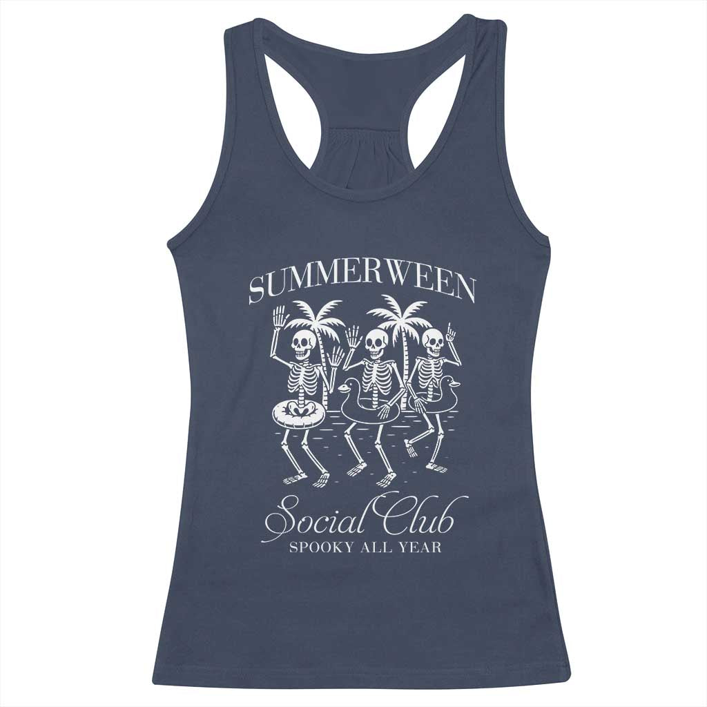 Summerween Social Club Racerback Tank Top Spooky All Year Skeleton Summer Halloween Beach Party TS02 Navy Print Your Wear