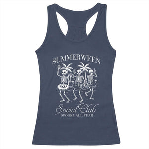 Summerween Social Club Racerback Tank Top Spooky All Year Skeleton Summer Halloween Beach Party TS02 Navy Print Your Wear