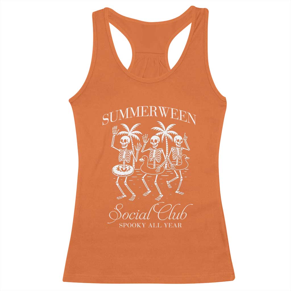 Summerween Social Club Racerback Tank Top Spooky All Year Skeleton Summer Halloween Beach Party TS02 Orange Print Your Wear
