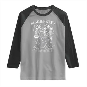 Summerween Social Club Raglan Shirt Spooky All Year Skeleton Summer Halloween Beach Party TS02 Sport Gray Black Print Your Wear